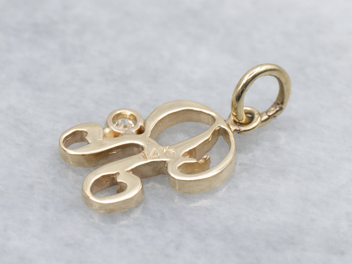 Diamond Cursive Initial "R" Yellow Gold Pendant