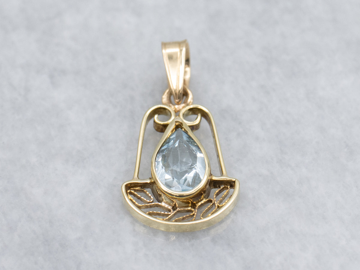 Pear-Cut Aquamarine and Gold Filigree Stickpin Conversion Pendant