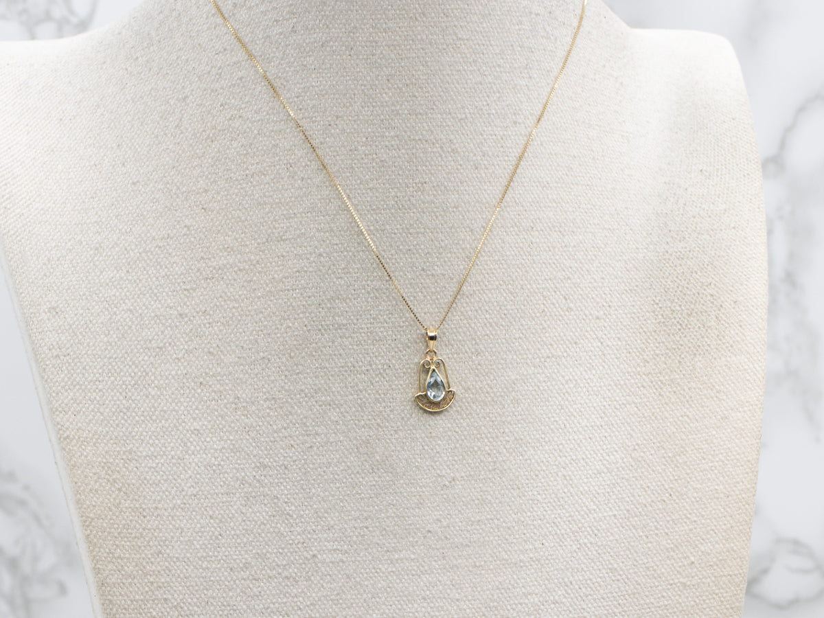 Pear-Cut Aquamarine and Gold Filigree Stickpin Conversion Pendant