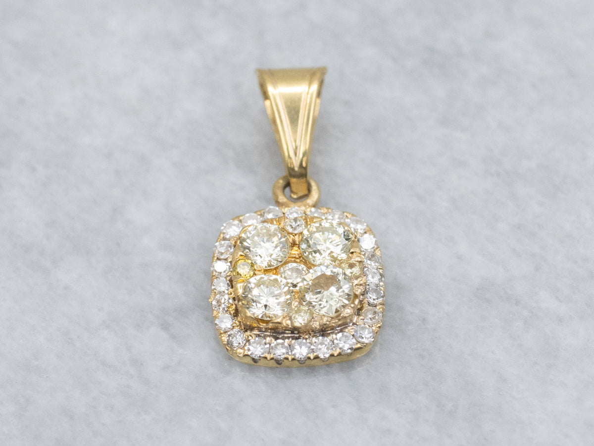 Yellow and Brilliant Diamond Cluster Two-Tone Gold Pendant