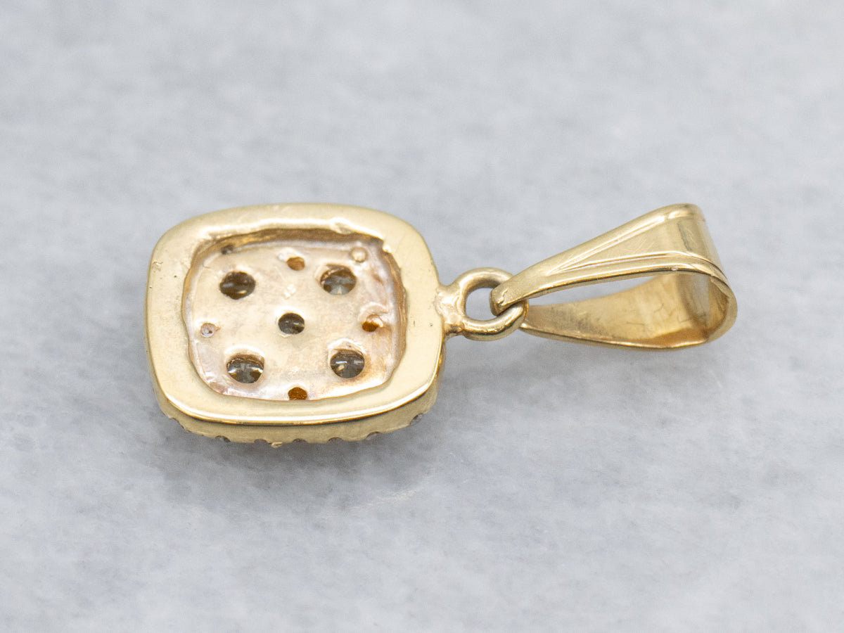 Yellow and Brilliant Diamond Cluster Two-Tone Gold Pendant