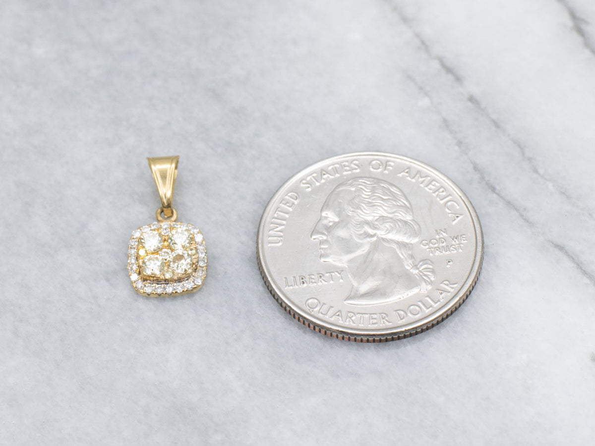 Yellow and Brilliant Diamond Cluster Two-Tone Gold Pendant