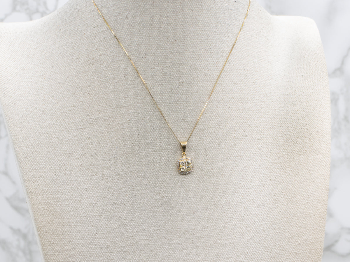 Yellow and Brilliant Diamond Cluster Two-Tone Gold Pendant