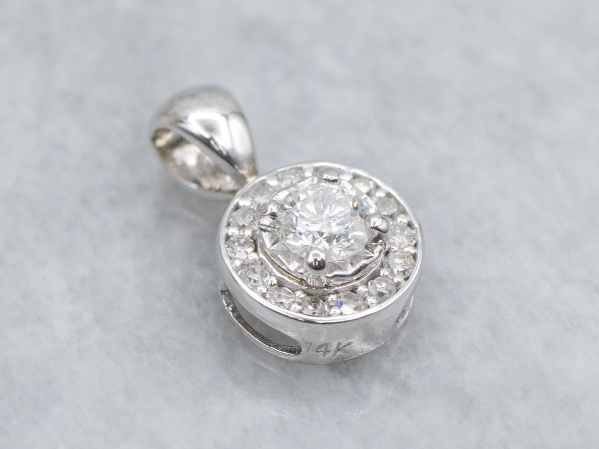 Brilliant Diamond Halo White Gold Pendant