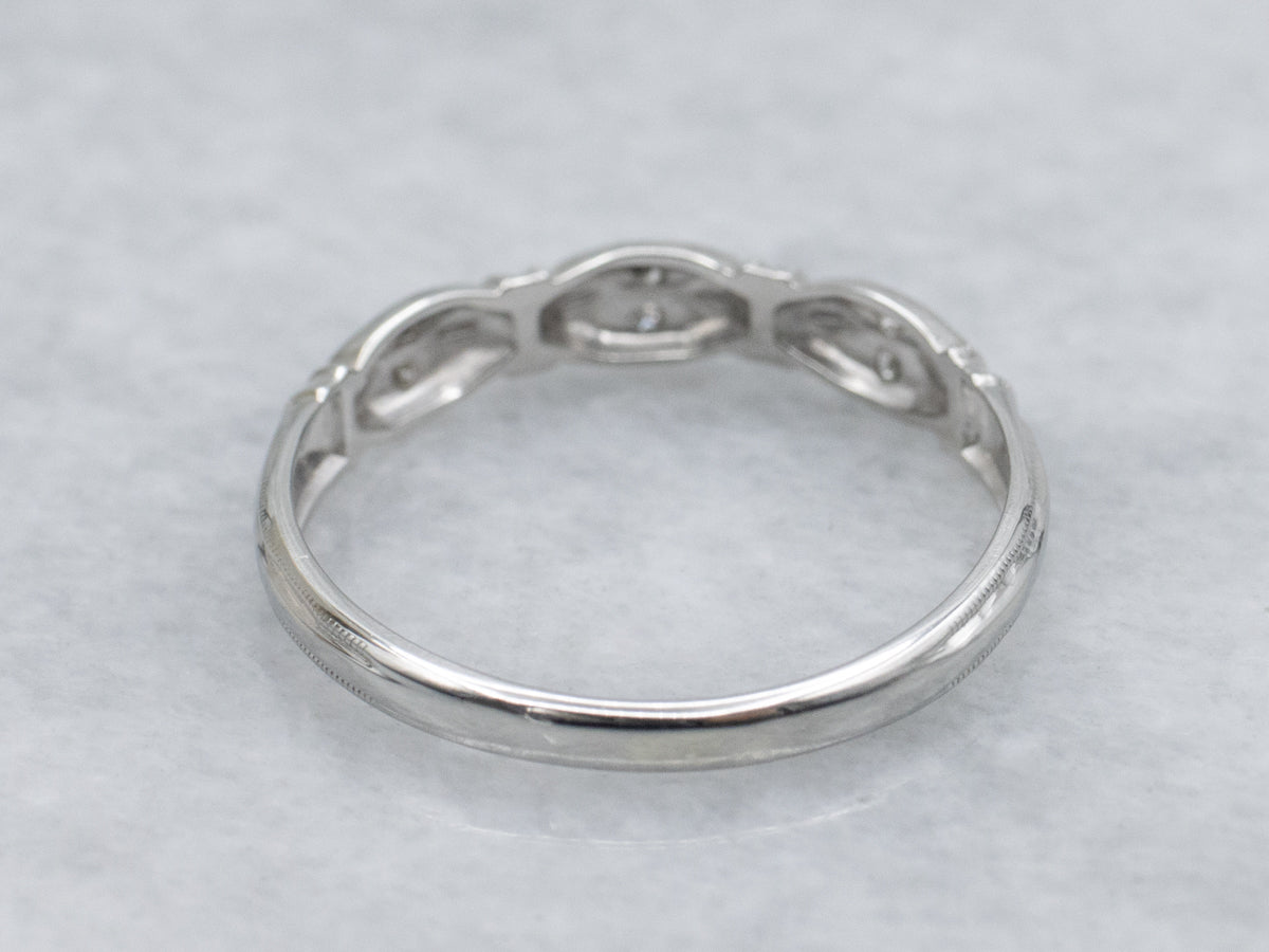 Vintage Diamond White Gold Milgrain Wedding Band
