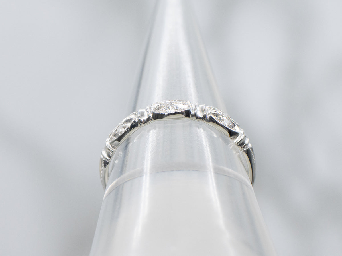 Vintage Diamond White Gold Milgrain Wedding Band
