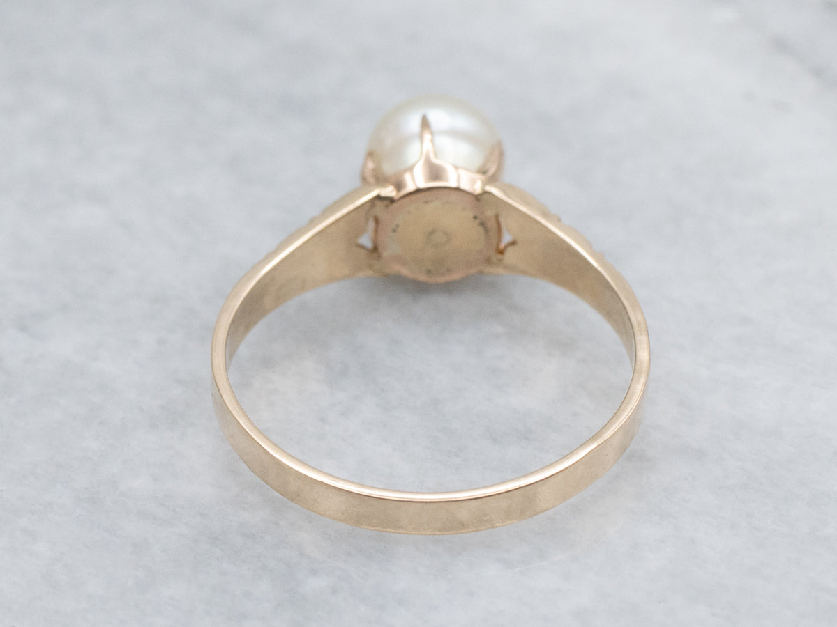 Victorian Pearl Engraved Gold Solitaire Ring