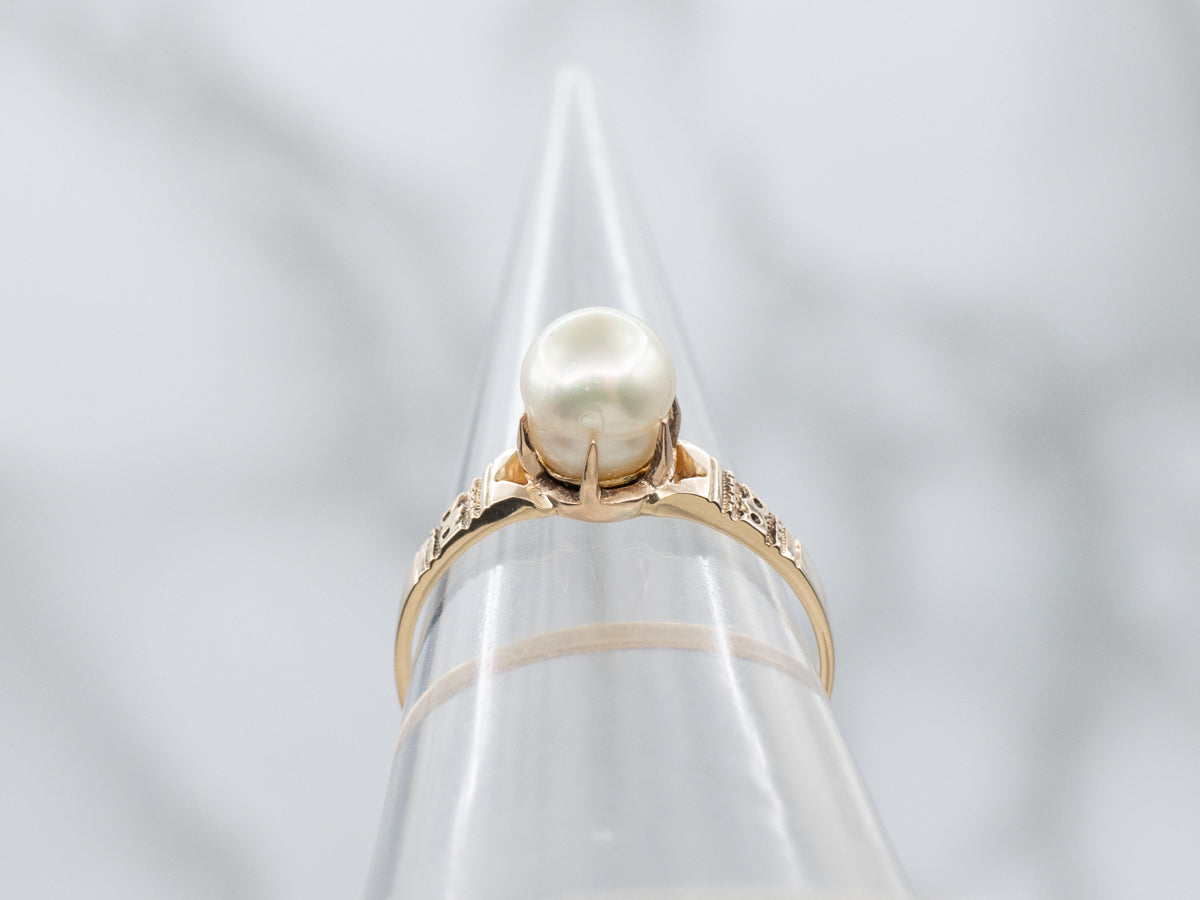 Victorian Pearl Engraved Gold Solitaire Ring
