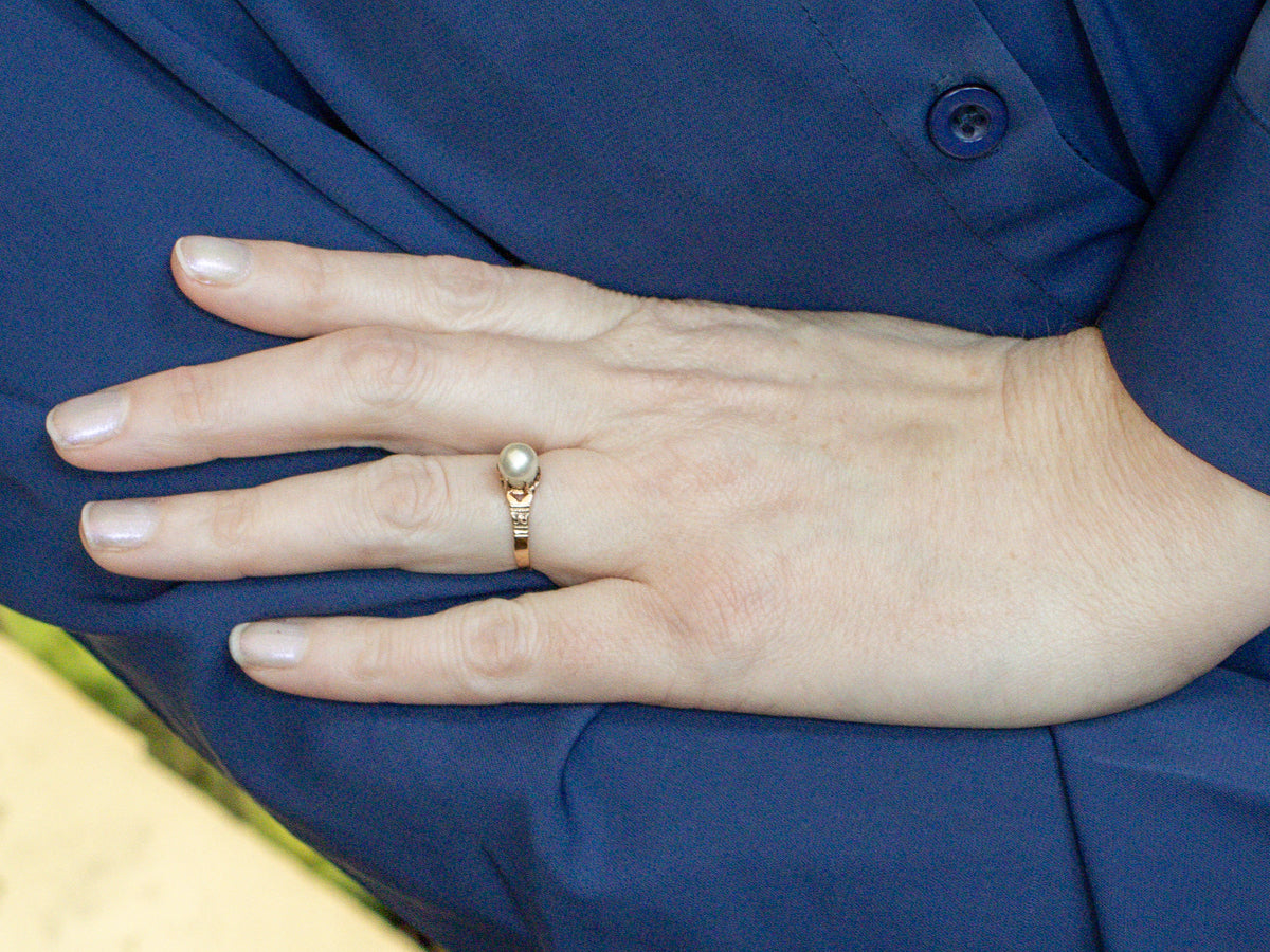 Victorian Pearl Engraved Gold Solitaire Ring