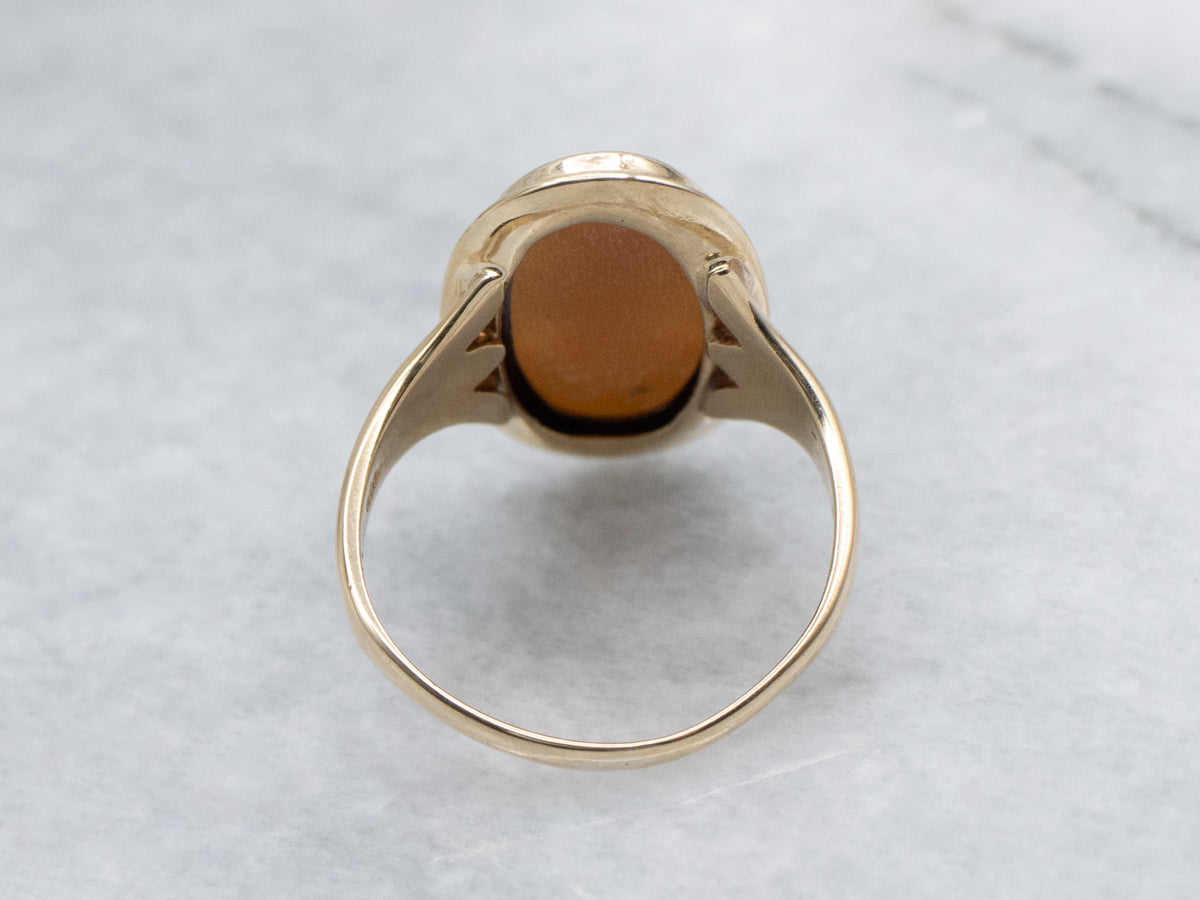 Elongated Oval Cameo Vintage Yellow Gold Ring