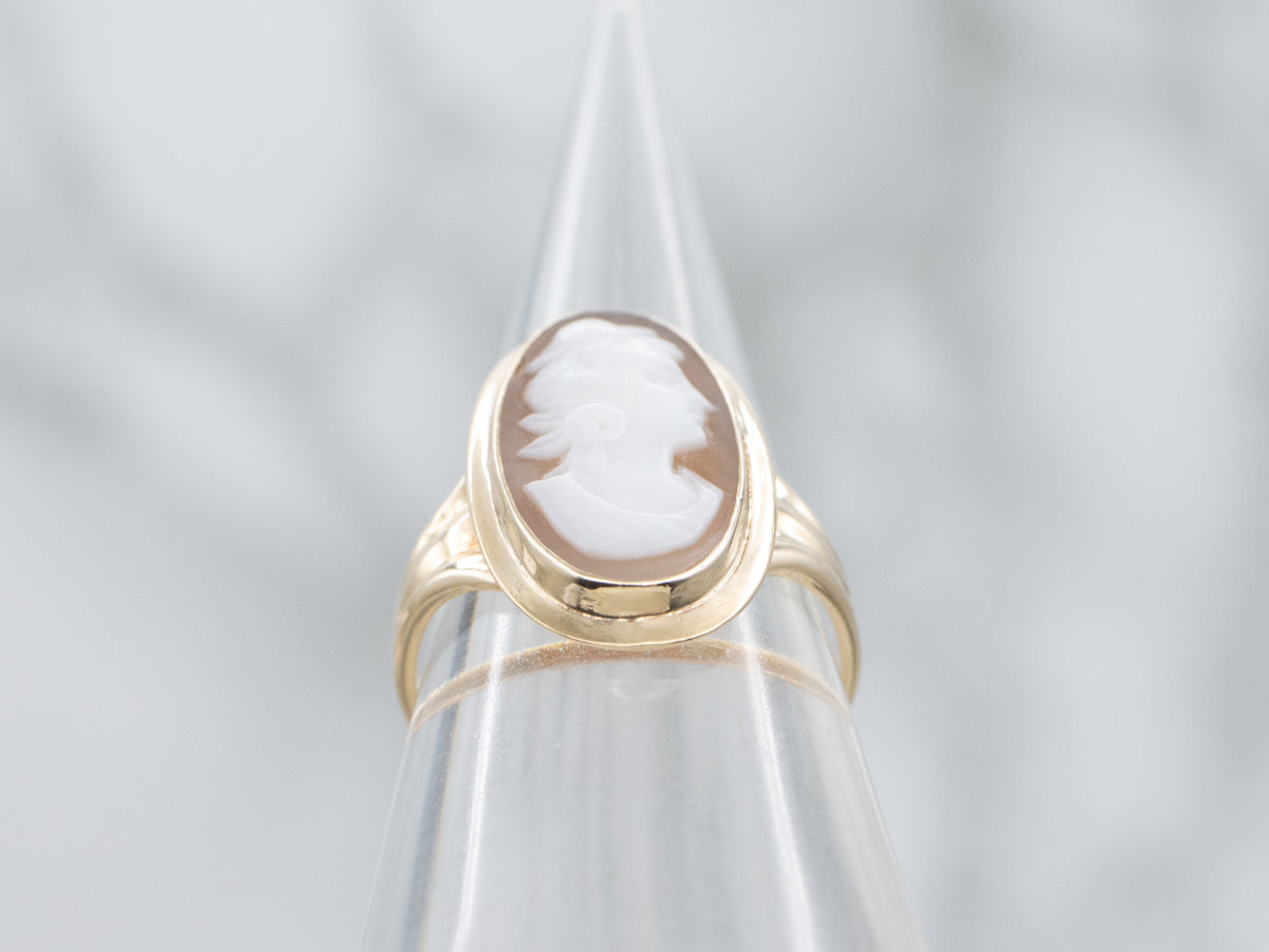 Elongated Oval Cameo Vintage Yellow Gold Ring