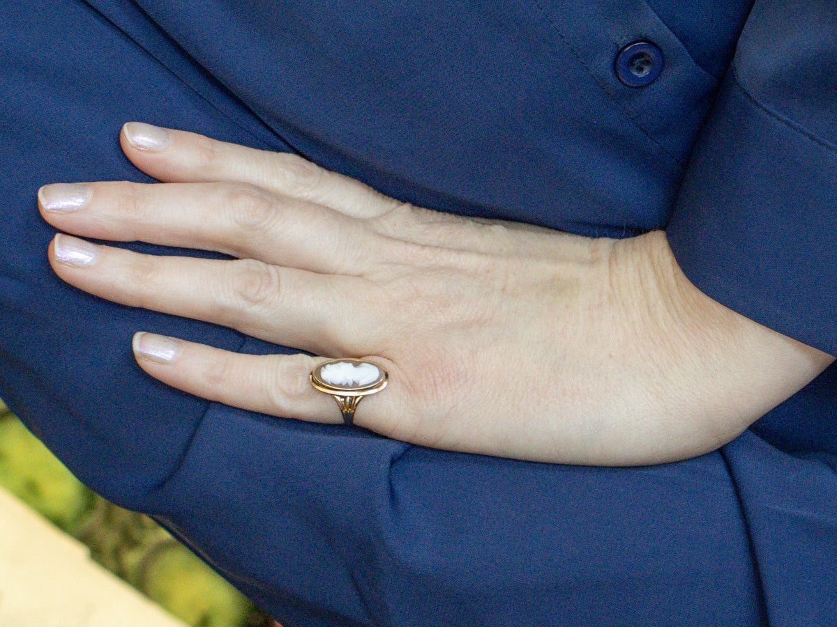 Elongated Oval Cameo Vintage Yellow Gold Ring