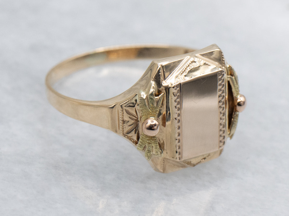 Vintage Rectangular-Top Two Tone Signet Ring