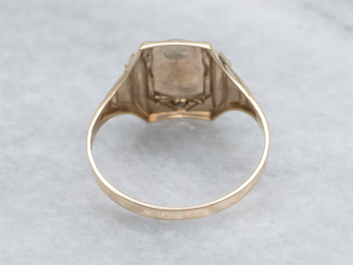 Vintage Rectangular-Top Two Tone Signet Ring