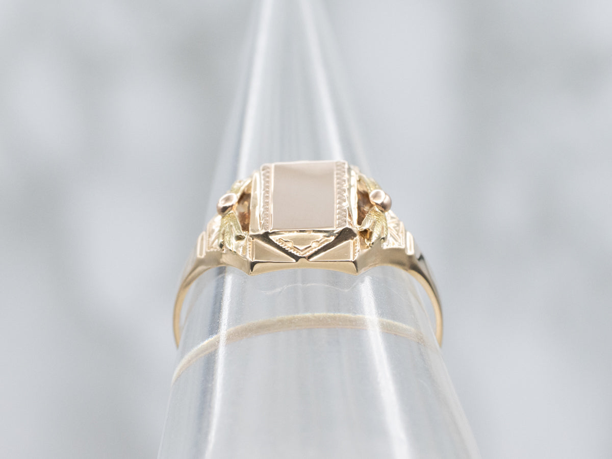 Vintage Rectangular-Top Two Tone Signet Ring