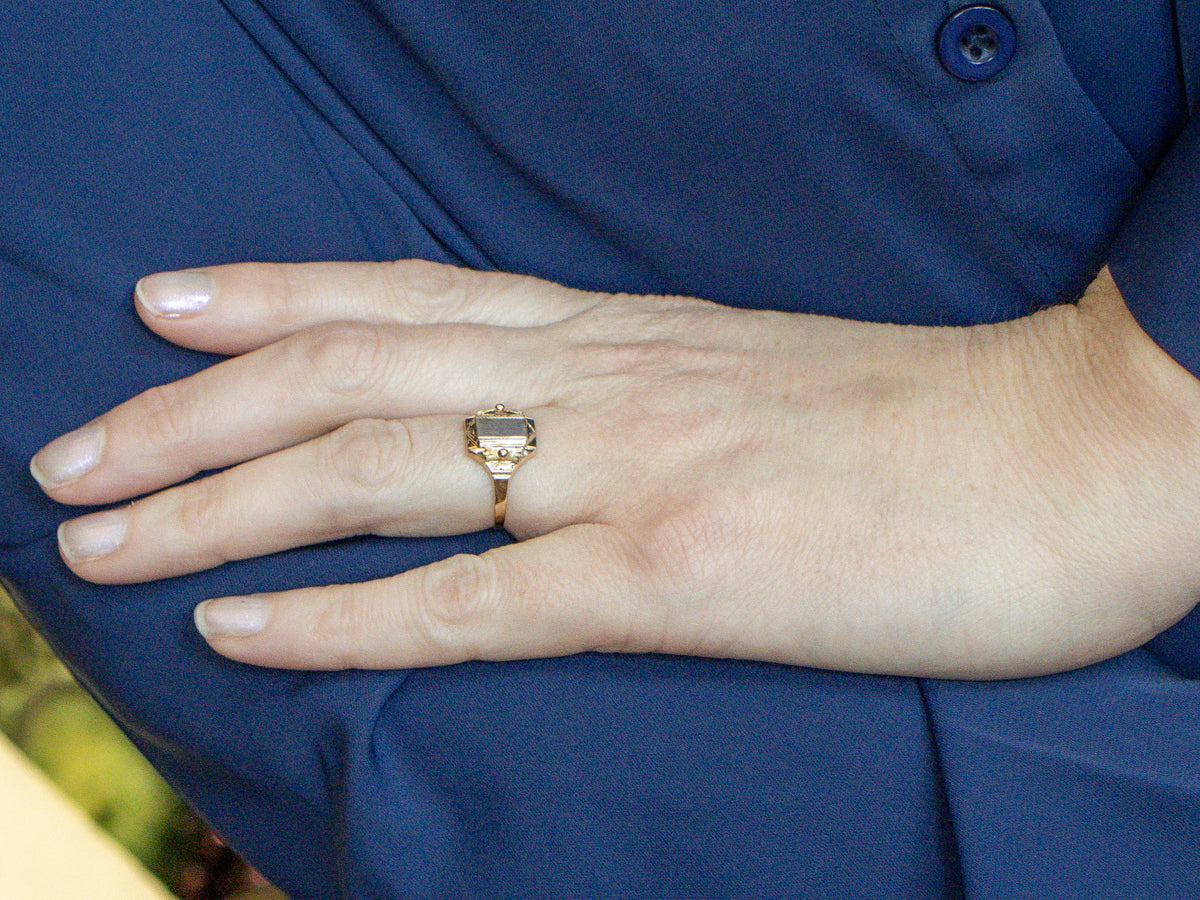 Vintage Rectangular-Top Two Tone Signet Ring