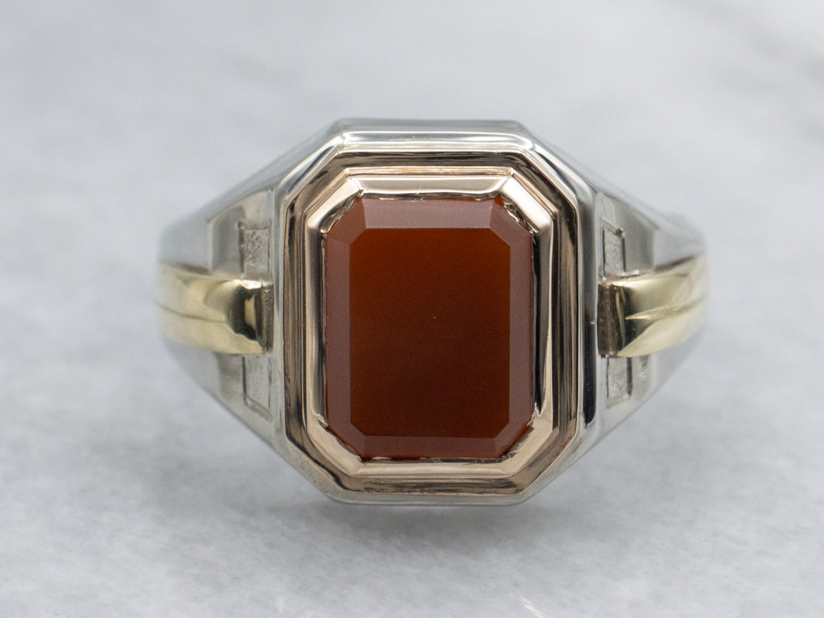 Men's Cushion-Cut Carnelian Tri-Color Gold Statement Ring
