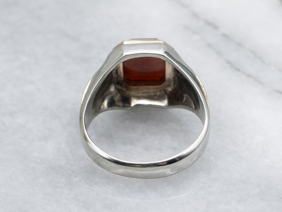 Men's Cushion-Cut Carnelian Tri-Color Gold Statement Ring