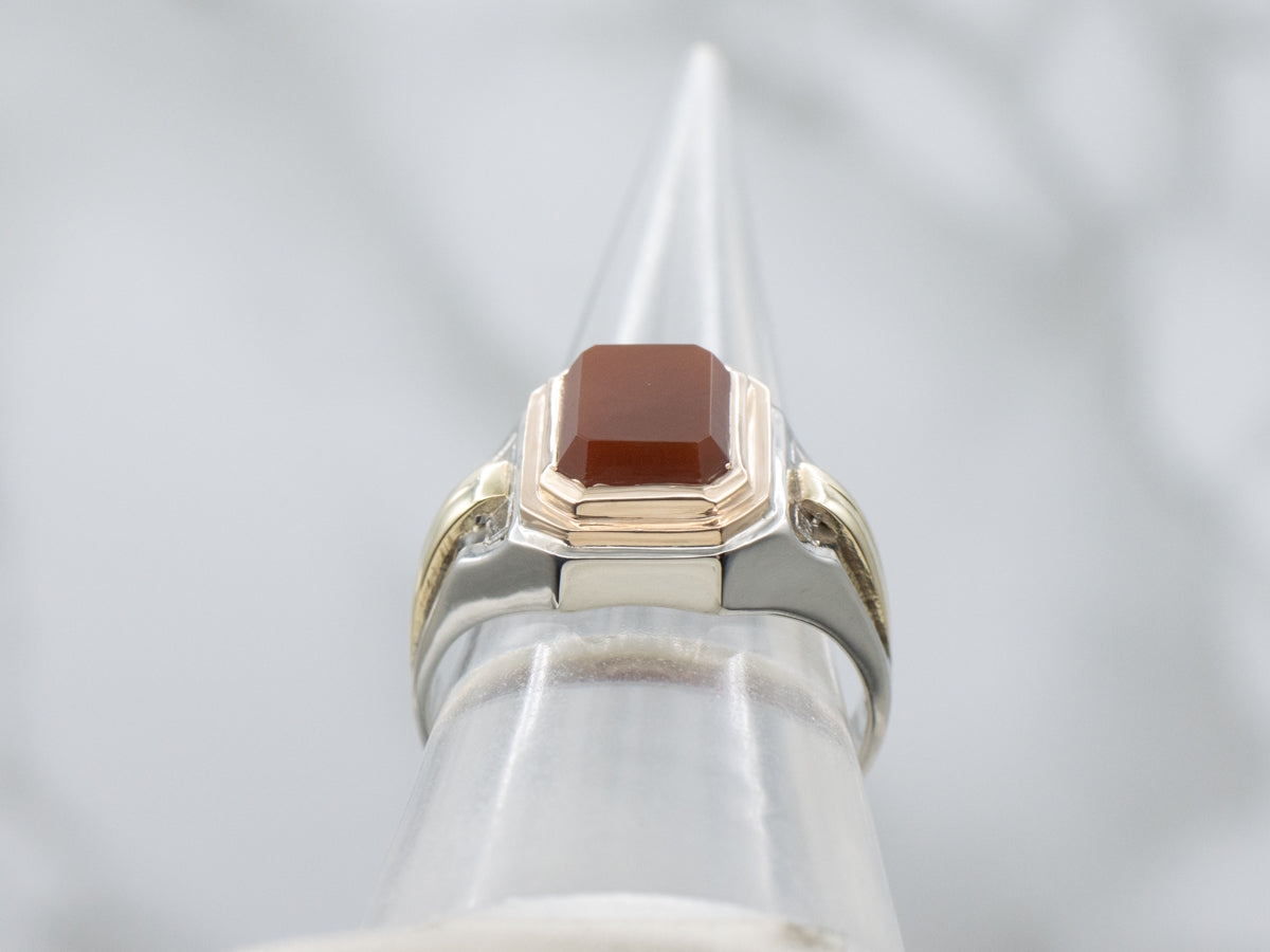 Men's Cushion-Cut Carnelian Tri-Color Gold Statement Ring