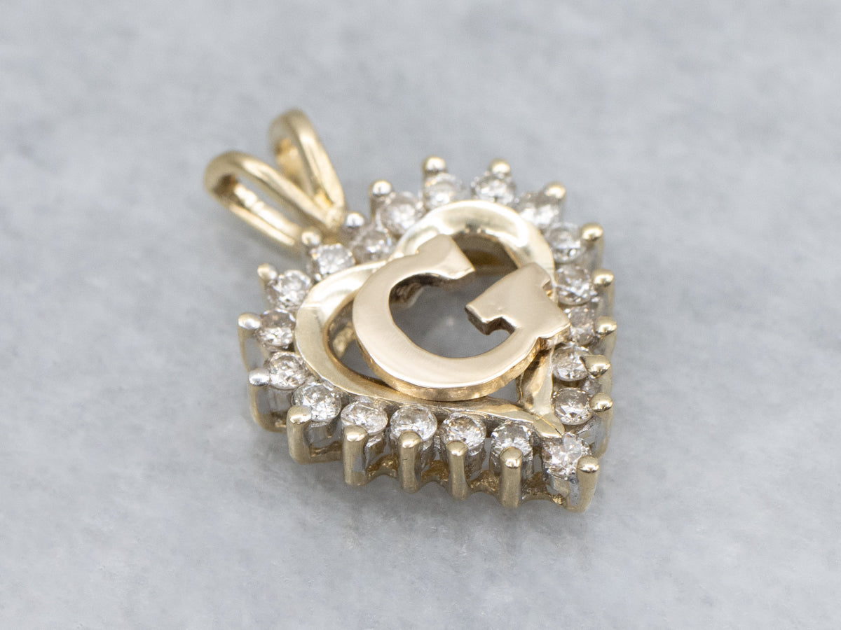Initial "G" Diamond Heart Yellow Gold Mix-Era Pendant