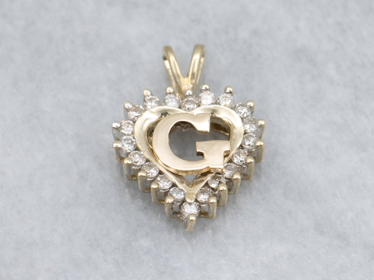 Initial "G" Diamond Heart Yellow Gold Mix-Era Pendant