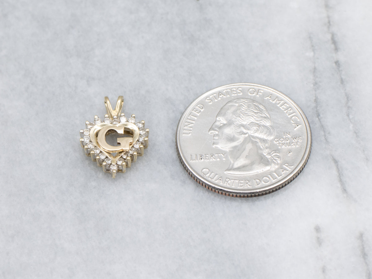 Initial "G" Diamond Heart Yellow Gold Mix-Era Pendant