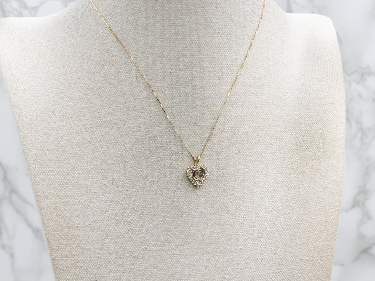 Initial "G" Diamond Heart Yellow Gold Mix-Era Pendant