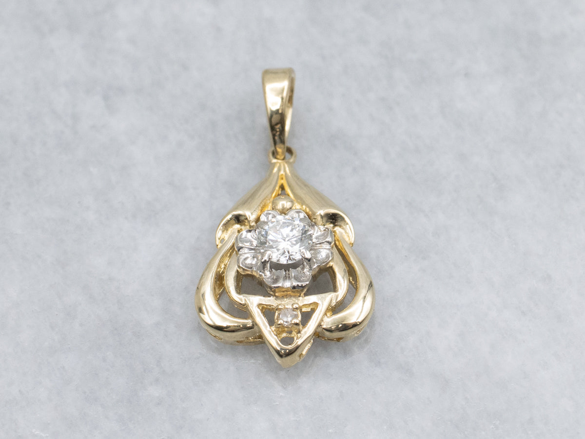 Floral Two-Tone Gold Diamond Stickpin Conversion Pendant
