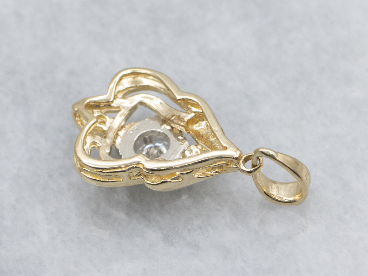 Floral Two-Tone Gold Diamond Stickpin Conversion Pendant