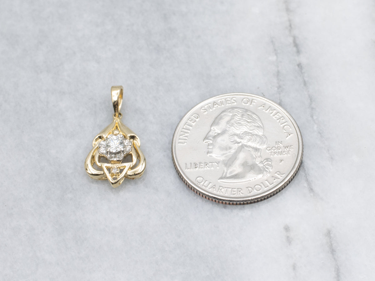 Floral Two-Tone Gold Diamond Stickpin Conversion Pendant
