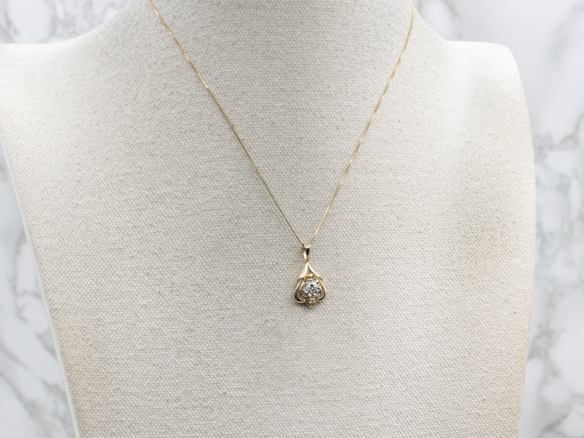 Floral Two-Tone Gold Diamond Stickpin Conversion Pendant
