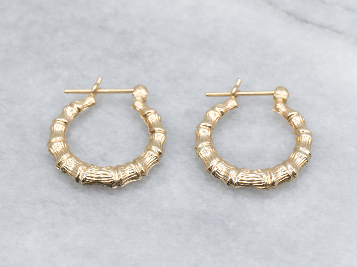 Vintage Gold Textured Bamboo Hoop Earrings