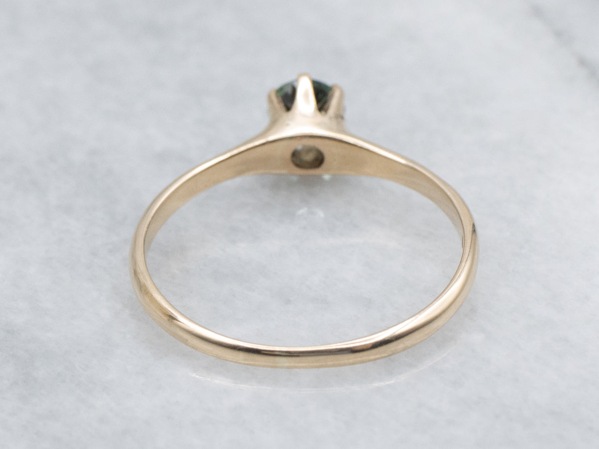 Deep-Green Sapphire Antique Gold Solitaire Ring