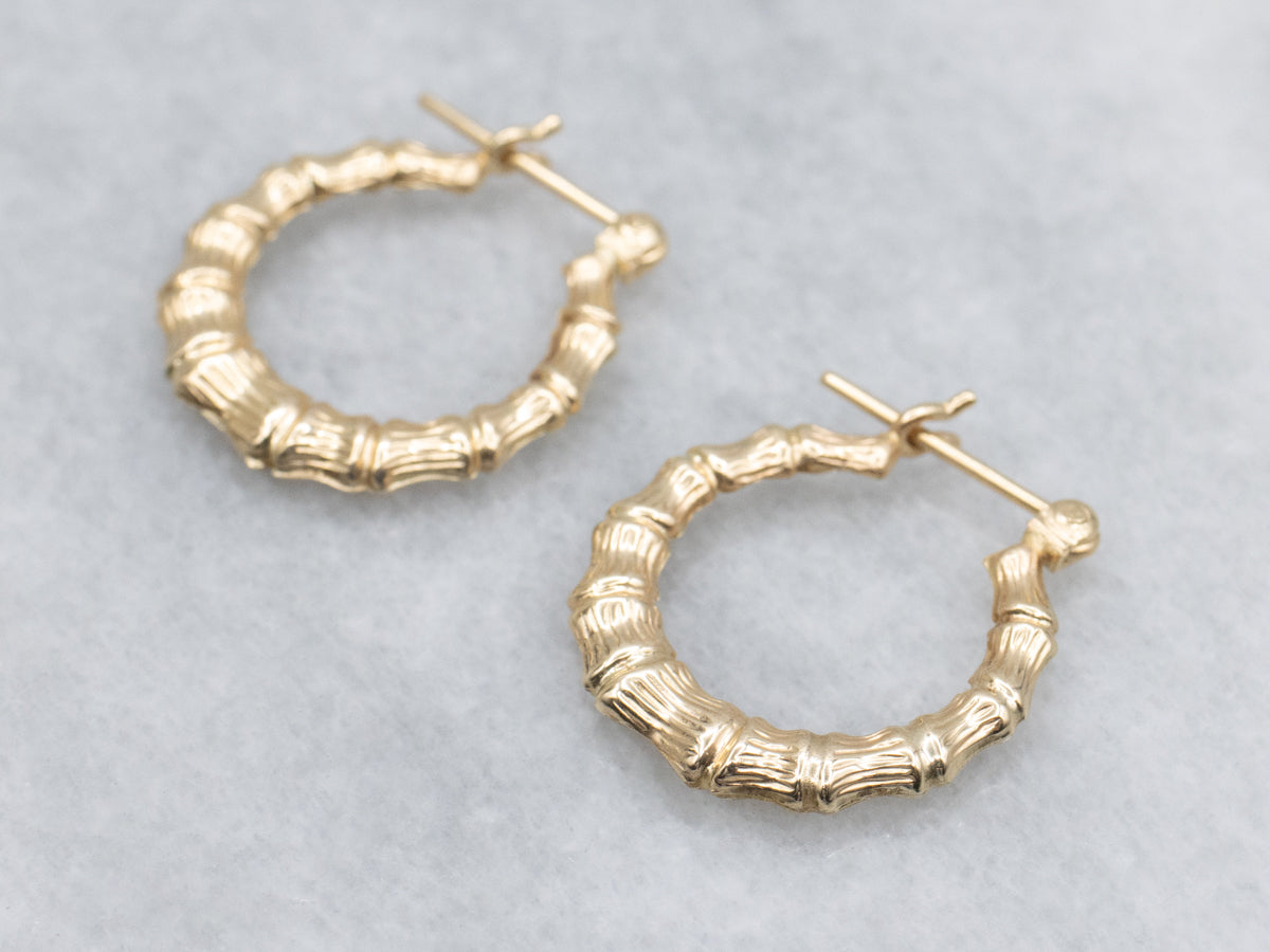 Vintage Gold Textured Bamboo Hoop Earrings