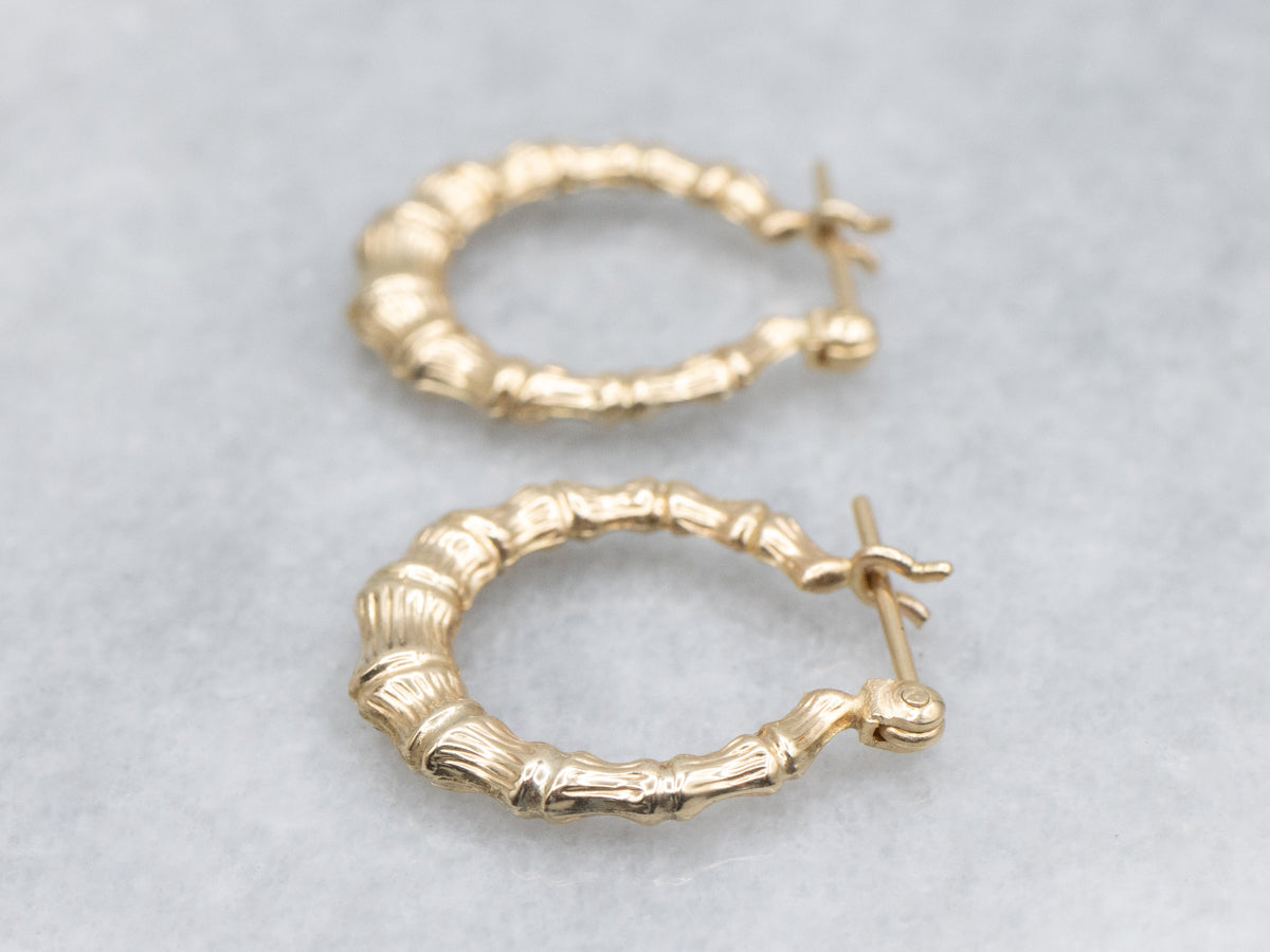 Vintage Gold Textured Bamboo Hoop Earrings