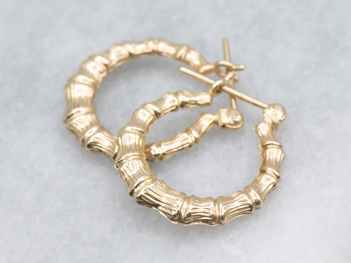 Vintage Gold Textured Bamboo Hoop Earrings