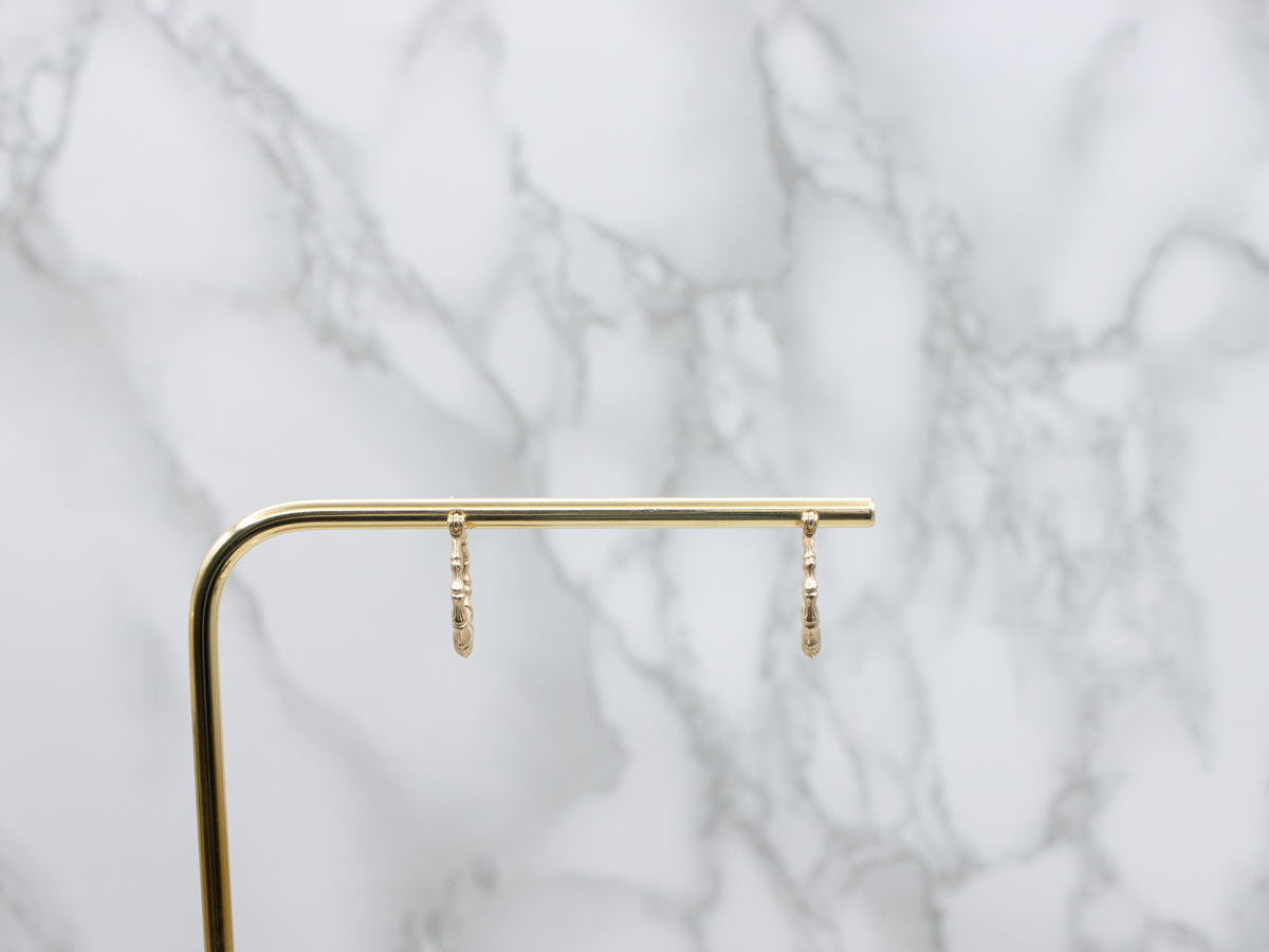 Vintage Gold Textured Bamboo Hoop Earrings