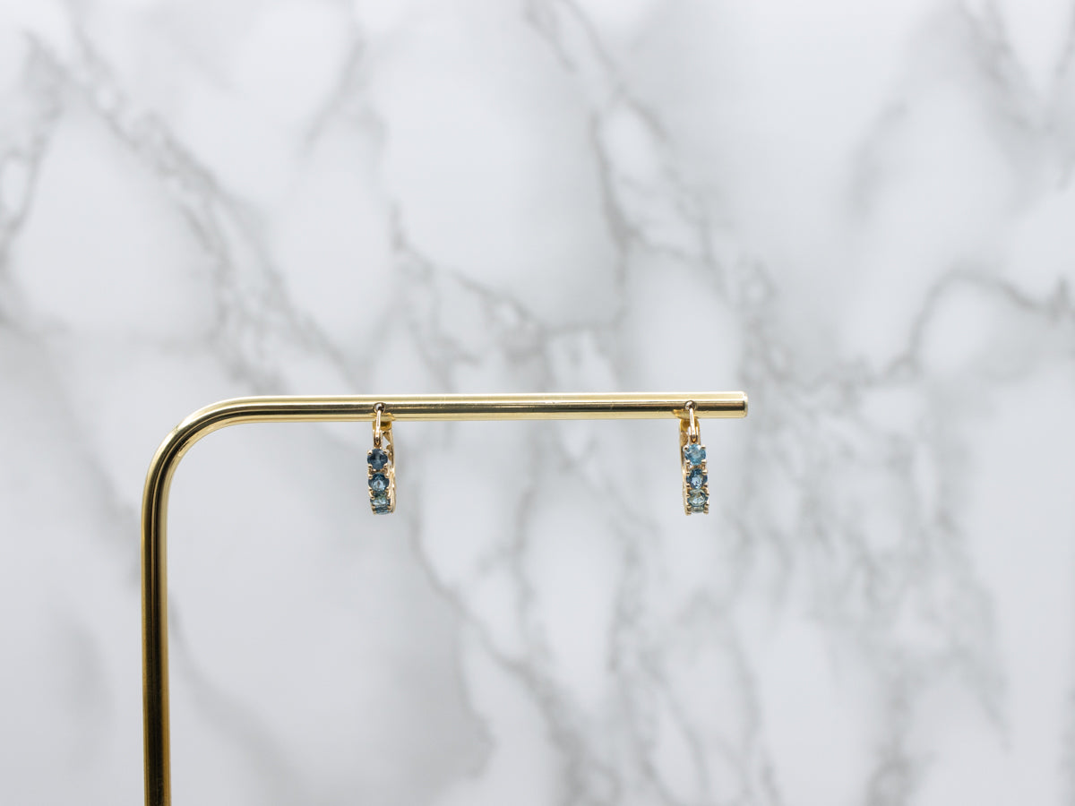 Bright Blue Topaz and Gold Gemstone Hoop Earrings