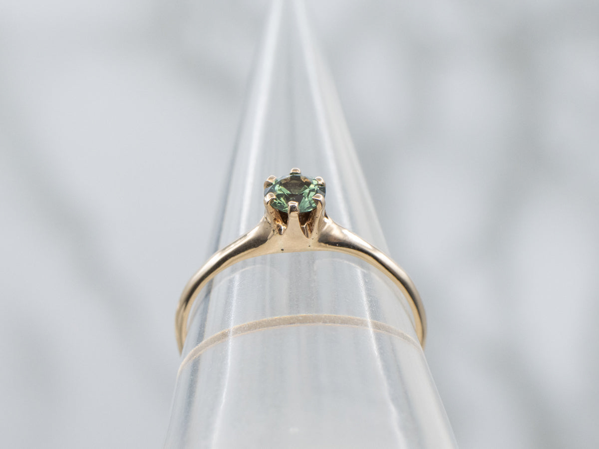 Deep-Green Sapphire Antique Gold Solitaire Ring