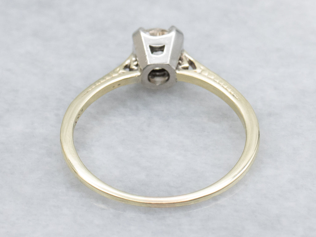 Antique Old Mine Cut Diamond Solitaire Engagement Ring with Wheat Pattern