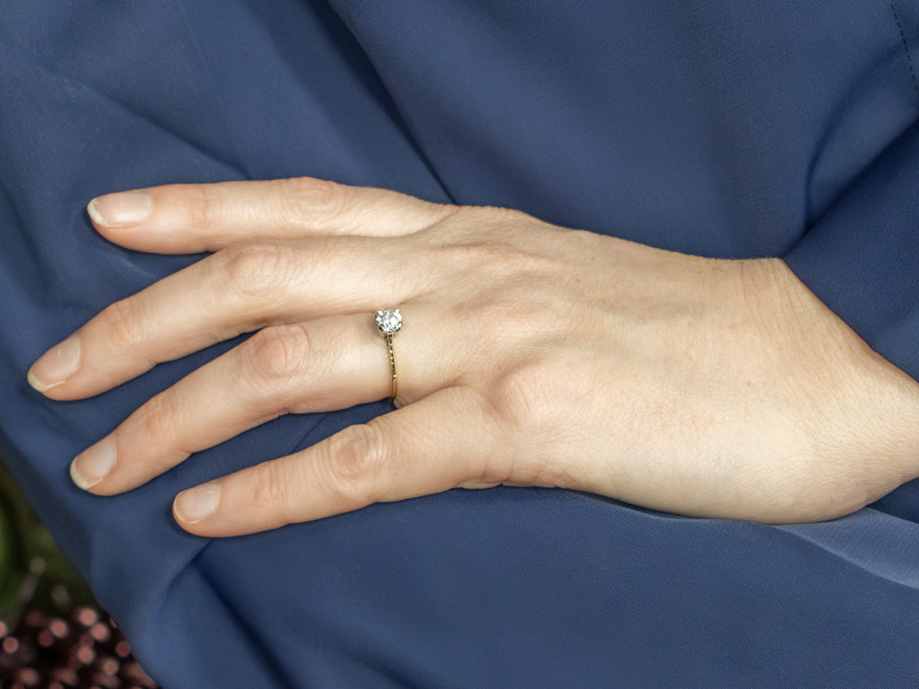 Antique Old Mine Cut Diamond Solitaire Engagement Ring with Wheat Pattern