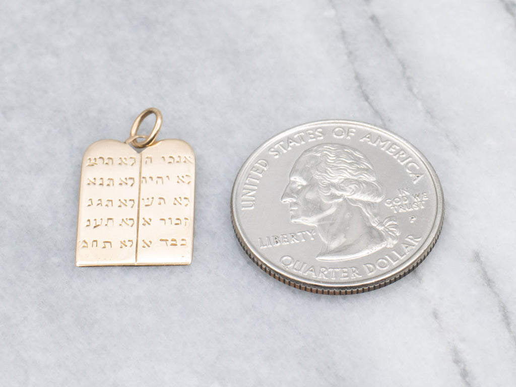 Hebrew Ten Commandments Tablets Yellow Gold Pendant