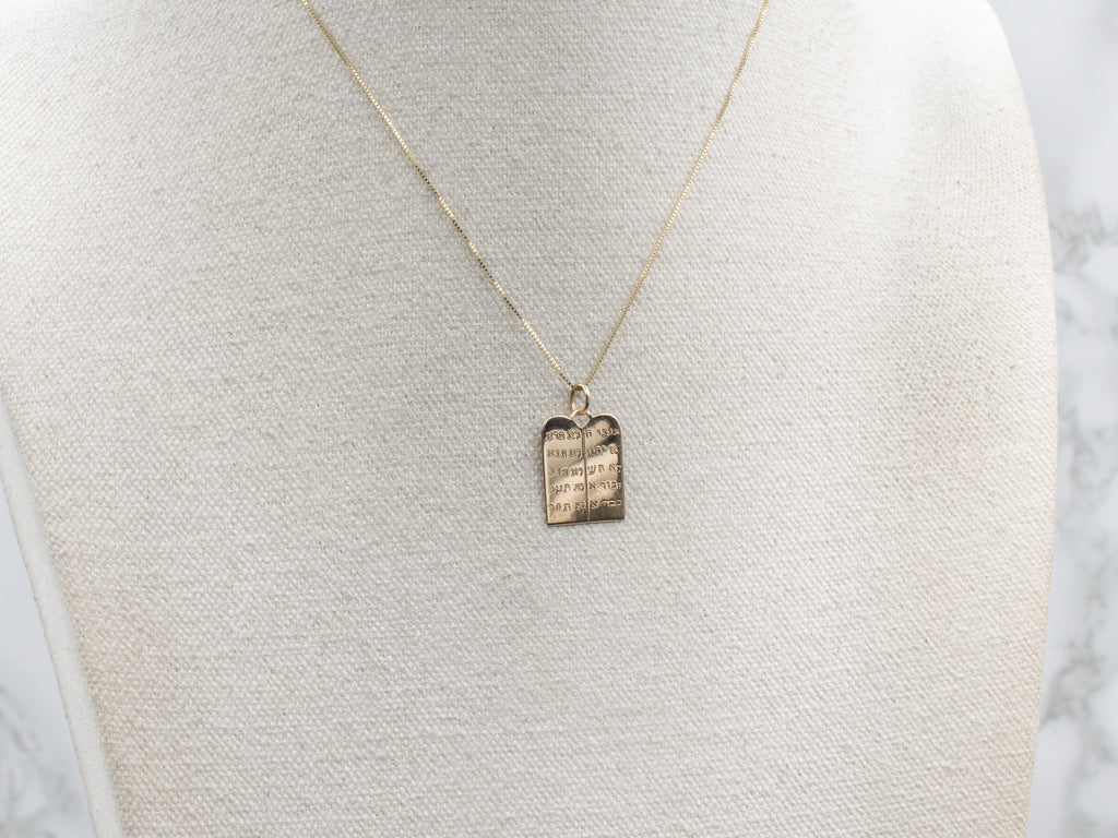 Hebrew Ten Commandments Tablets Yellow Gold Pendant