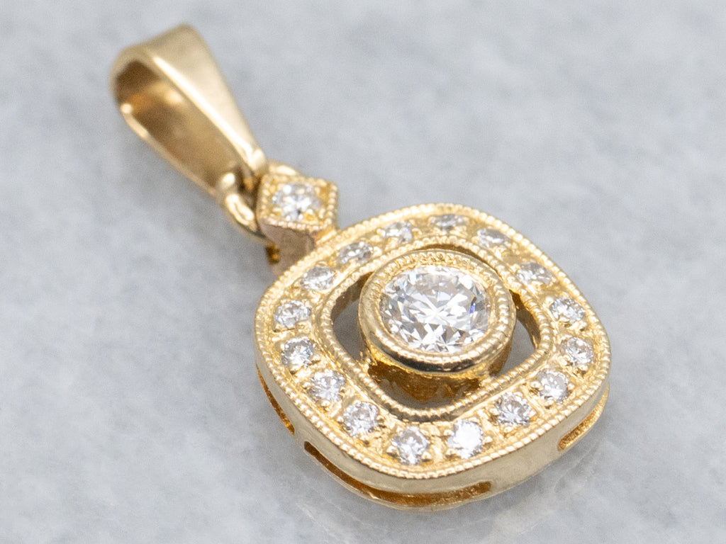 Squared Diamond Halo Bezel-Set Diamond Pendant