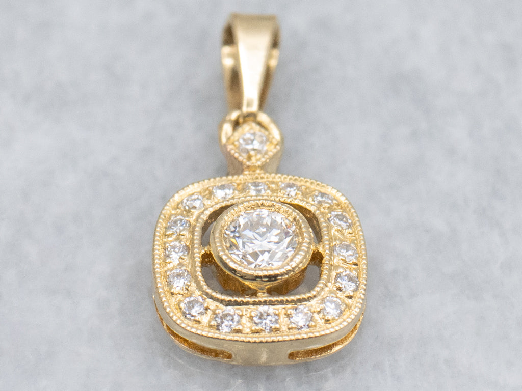 Squared Diamond Halo Bezel-Set Diamond Pendant