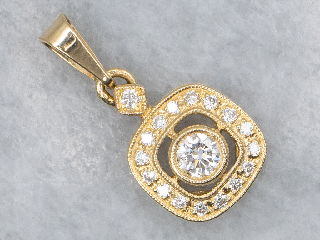 Squared Diamond Halo Bezel-Set Diamond Pendant