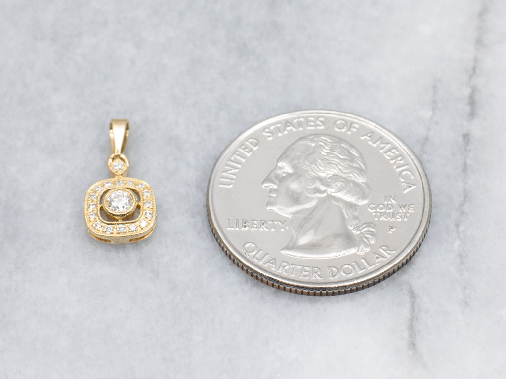 Squared Diamond Halo Bezel-Set Diamond Pendant