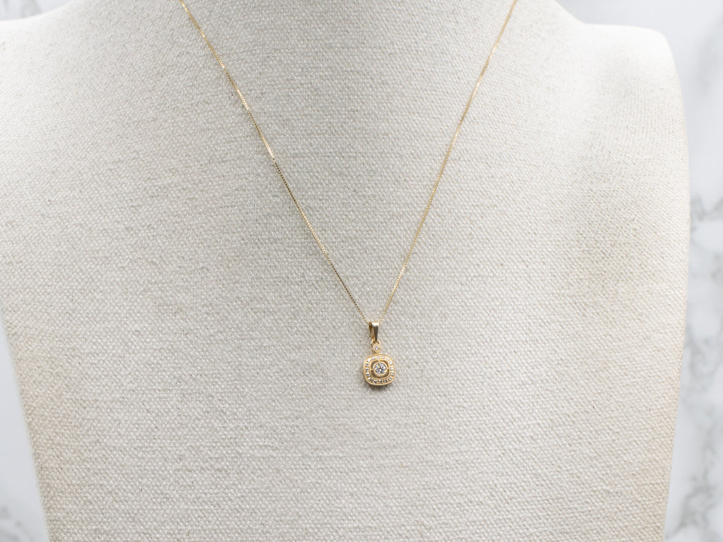 Squared Diamond Halo Bezel-Set Diamond Pendant
