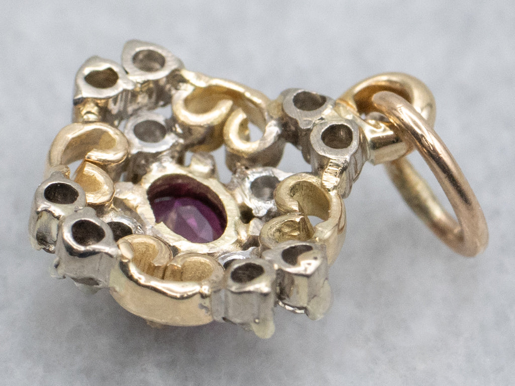 Vintage Gold East-to-West Set Ruby and Diamond Pendant