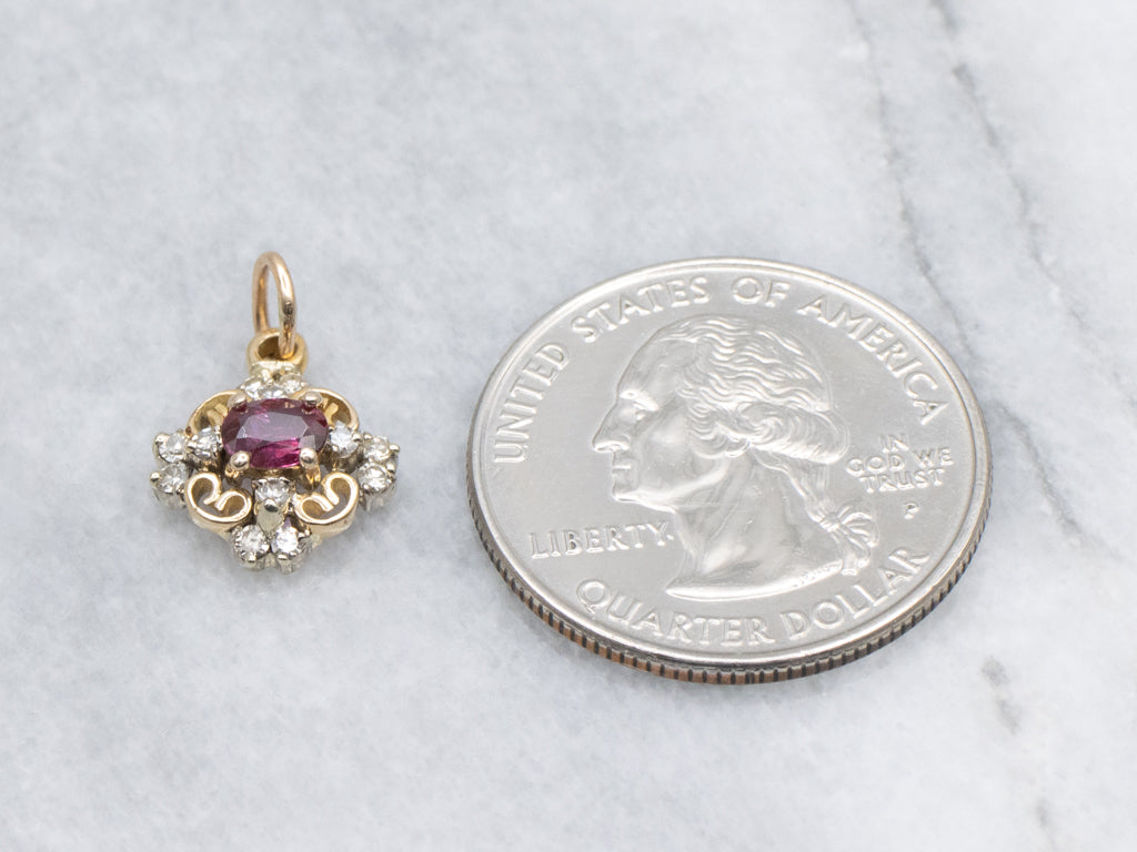 Vintage Gold East-to-West Set Ruby and Diamond Pendant